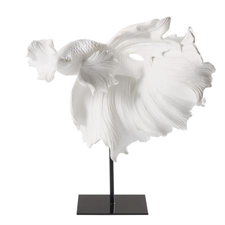 Statuette poisson blanche et métal noir H36