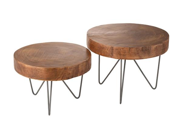 Set de 2 tables basses gigognes rondes en bois et métal