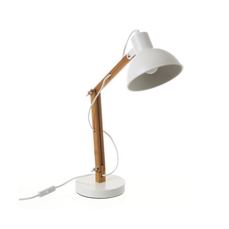 Lampe de bureau articulée métal blanc et bambou H40