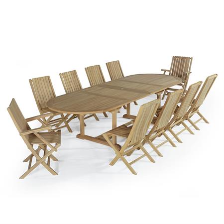 Salon de jardin 2 fauteuils avec 8 chaises en teck massif