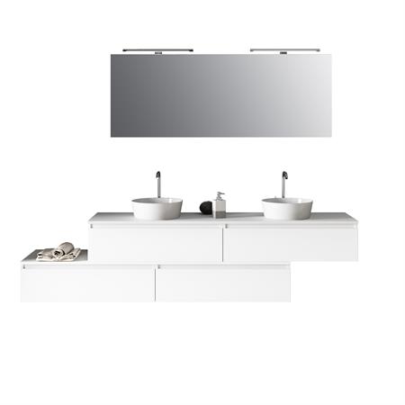 Meuble de salle de bain 9 pièces double vasque en mélamine blanche