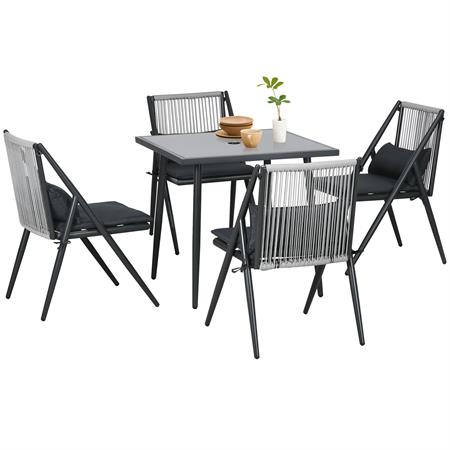 Ensemble salon de jardin design Acapulco 4 places 5 pièces noir gris