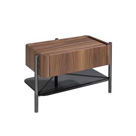 Table de chevet effet bois noyer et acier gris