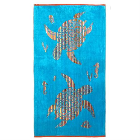 Serviette de plage éponge velours Jacquard Murieta 90x160 bleu