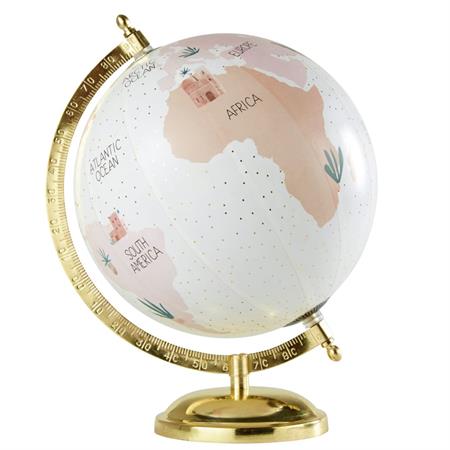 Globe terrestre carte du monde rose en métal doré