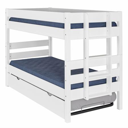 Pack lit superpose gigogne avec 3 matelas bois massif blanc 90x190 cm