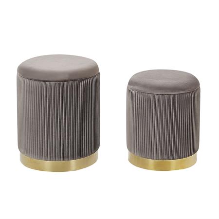 Set de 2 poufs en velours gris avec rangement H40 cm