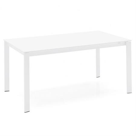 Table extensible 6 couverts EMINENCE 155 cm pieds métal plateau stratifié blanc