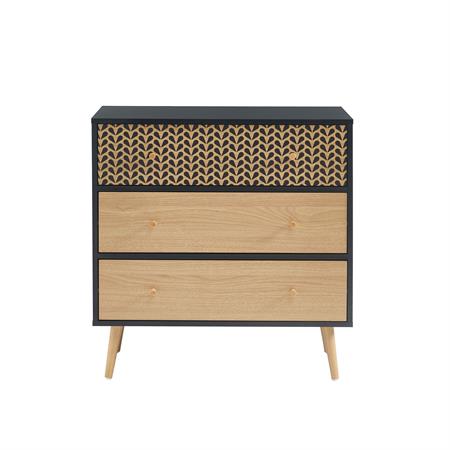 Commode   noir et effet bois et chêne 3 tiroirs 78cm