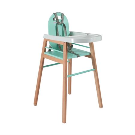 Chaise haute scandinave en bois massif bicolore vert d'eau