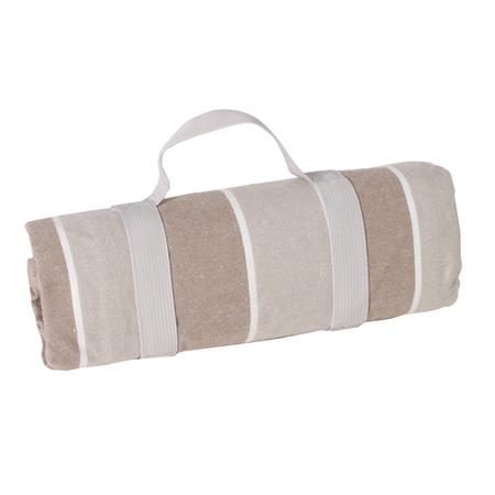 Nappe pique-nique rayures beige et blanche 140 x 140 cm