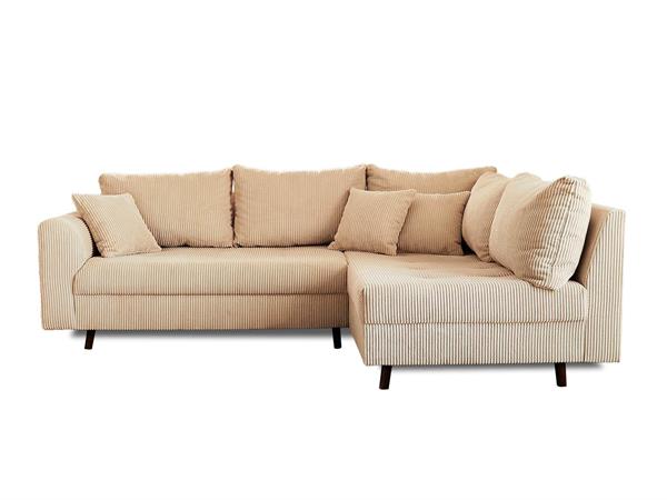 Canapé d'angle droit convertible 4 places en velours côtelé beige