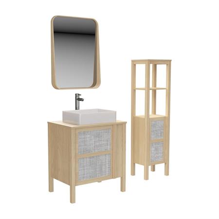 Meuble simple vasque 70cm chêne  cannage