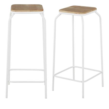 Tabourets de bar en acier blanc et bois de sapin 