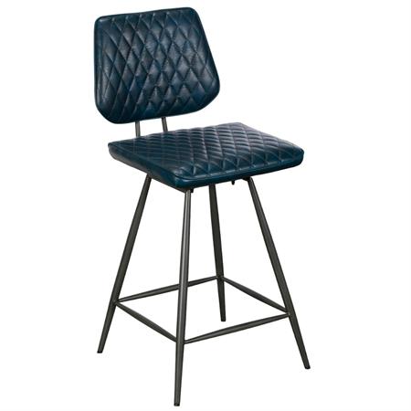 Chaise de bar industrielle matelassée en losange bleu