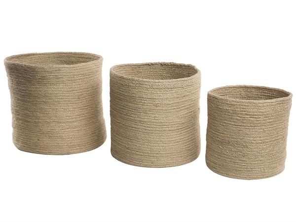 Lot de 3 corbeilles en textile beige