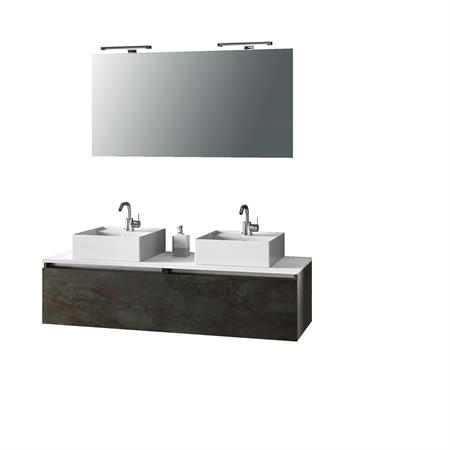 Meuble de salle de bain 8 pièces double vasque en mélamine oxyde
