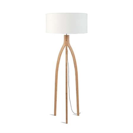 Lampadaire tripode bambou et lin naturel blanc H160cm