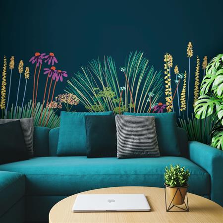 Papier peint panoramique jardin à l'anglaise bleu nuit 150x250cm