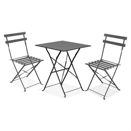 Table bistrot de jardin et 2 chaises pliantes gris
