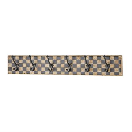 Patère 6 crochets en manguier motif damier et métal