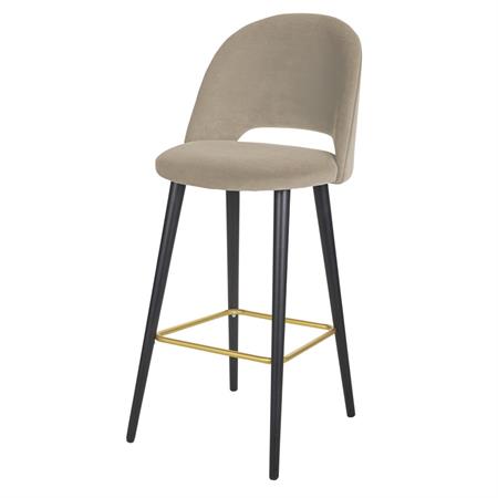 Chaise de bar en velours beige cappuccino et pieds