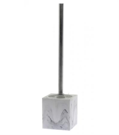 Brosse WC en résine effet marbre blanc et métal chrome