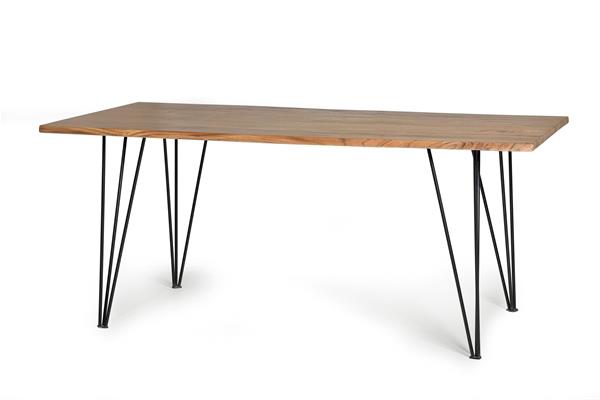 Table à manger en bois d'acacia naturel et pieds en métal 6 places