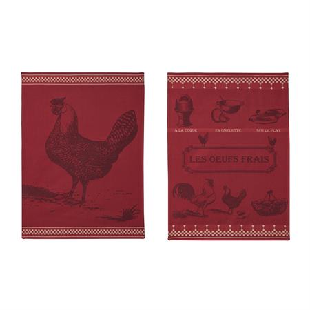 Lot de 2 torchons jacquard pur coton rouge 50 x 75