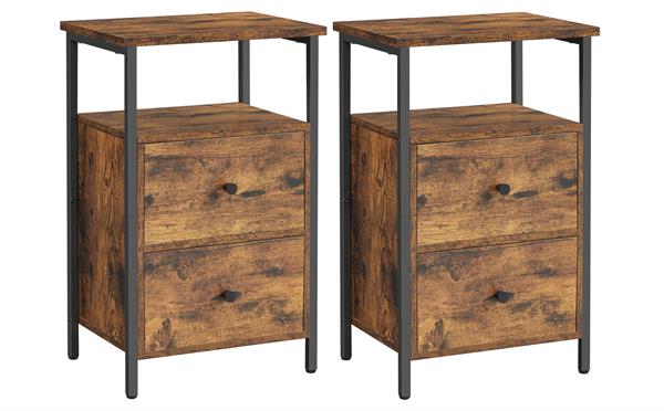 Lot de 2 tables de chevet 2 tiroirs style industriel marron rustique