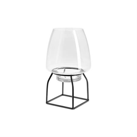 Photophore décoratif en verre transparent et noir H32