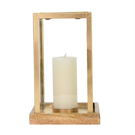 Photophore métal socle en bois 20x11 cm