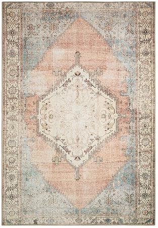 Tapis vintage motif orient effet usé bleu pastel et rose – 120x170