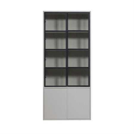 Vitrine 4 portes en bois et métal H230cm - Gris clair