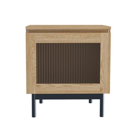 Table de chevet bois et verre fluté