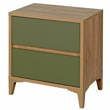 Chevet 2 tiroirs effet bois noyer et vert