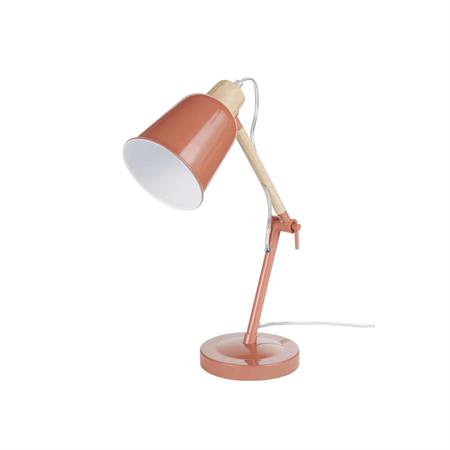 Lampe de bureau en bois d'hévéa et métal terracotta