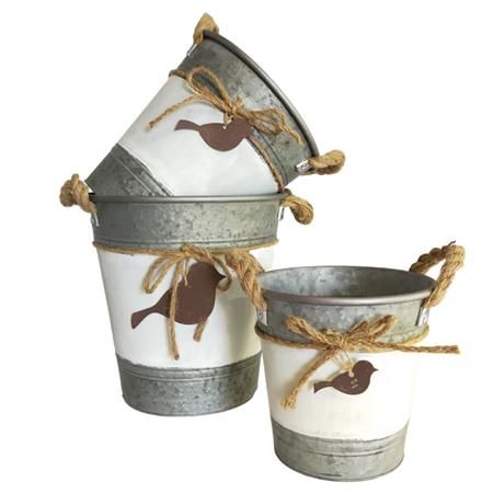 Set de 3 cache-pots en métal blanc gris et marron Ø21