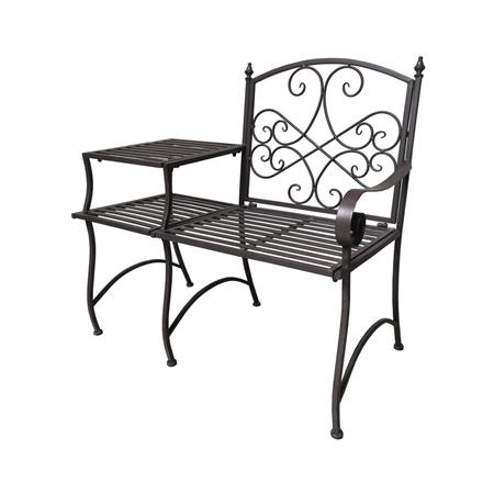 Banc et sa tablette de jardin en métal marron 97 x 50