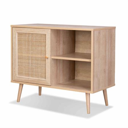 Meuble de rangement en cannage 2 niveaux 1 porte 80x39x65