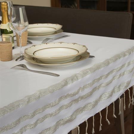 Nappe coton blanc & argent 150x250