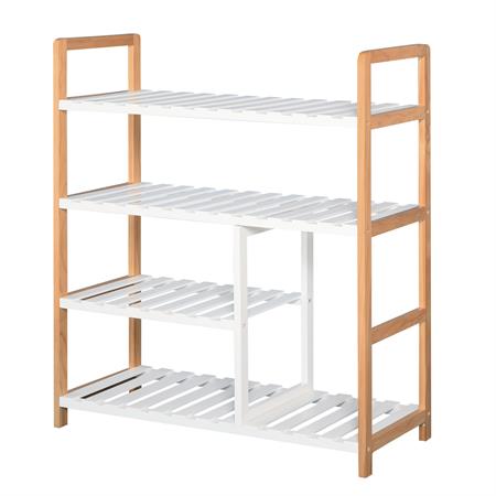 Etagère à chaussures 4 niveaux bois de pin étagères à lattes blanc