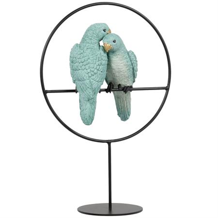 Statuette en métal noir et oiseaux bleus H29