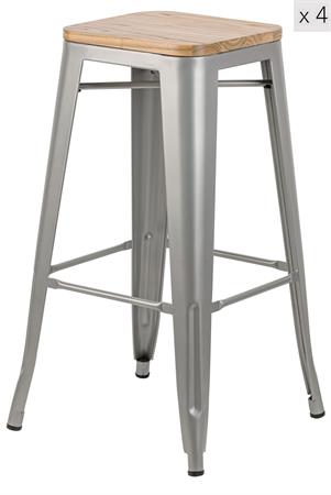 Lot de 4 tabourets de bar en métal et frêne naturel