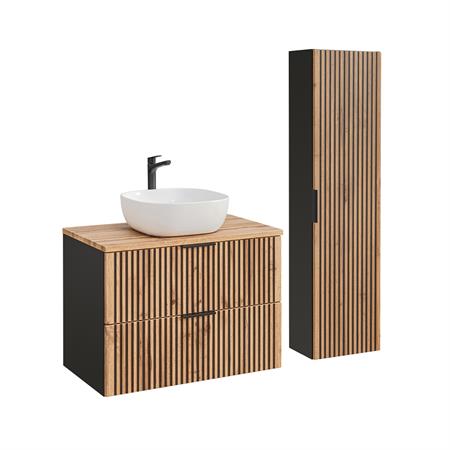 Ensemble meuble vasque colonne stratifiés beige noir