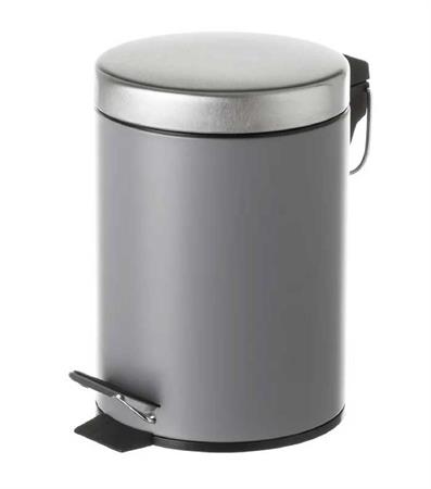 Poubelle ronde à pédale en métal gris foncé 3L