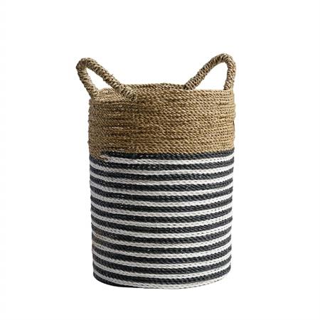 Panier en jonc de mer noir et blanc M