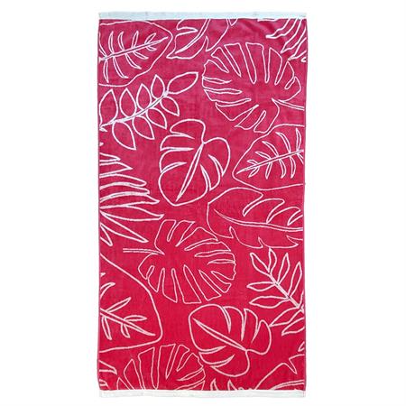 Serviette de plage éponge velours Jacquard Skiva 90x170cm rouge