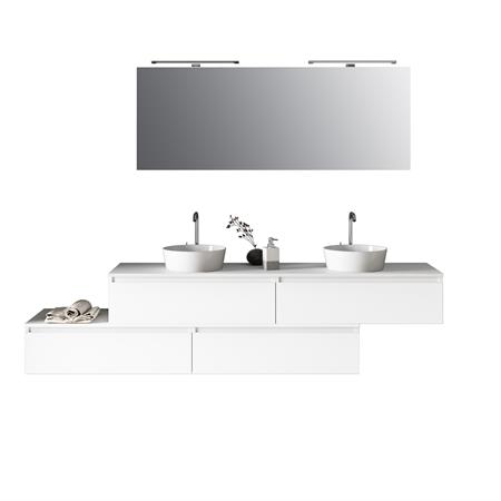 Meuble de salle de bain 9 pièces double vasque en mélamine blanche
