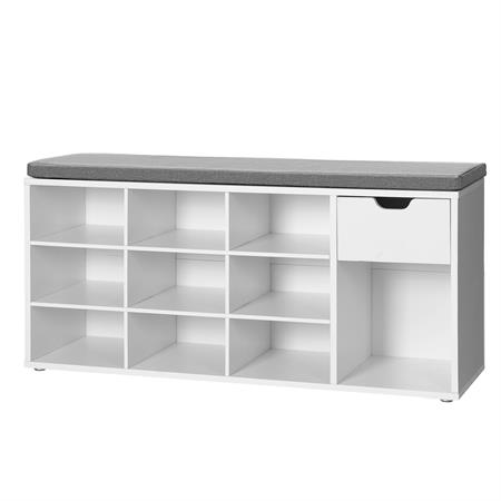 Banc à chaussures avec tiroir 30 x 104 x 48 cm blanc